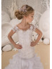 White Lace Organza Corset Back Long Flower Girl Dress